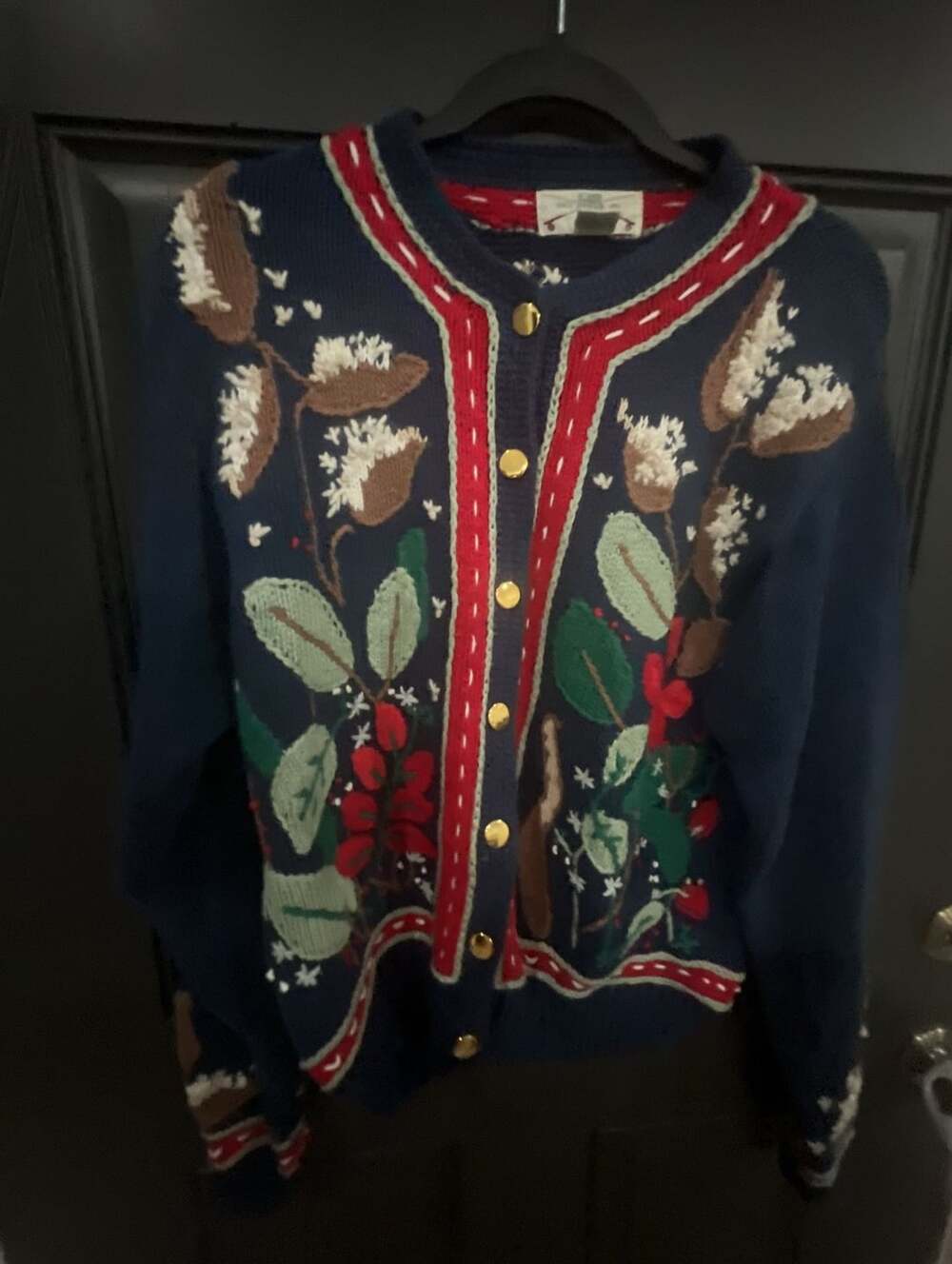Orvis Floral Embroidered Cardigan Sweater Size M Blue Red Green